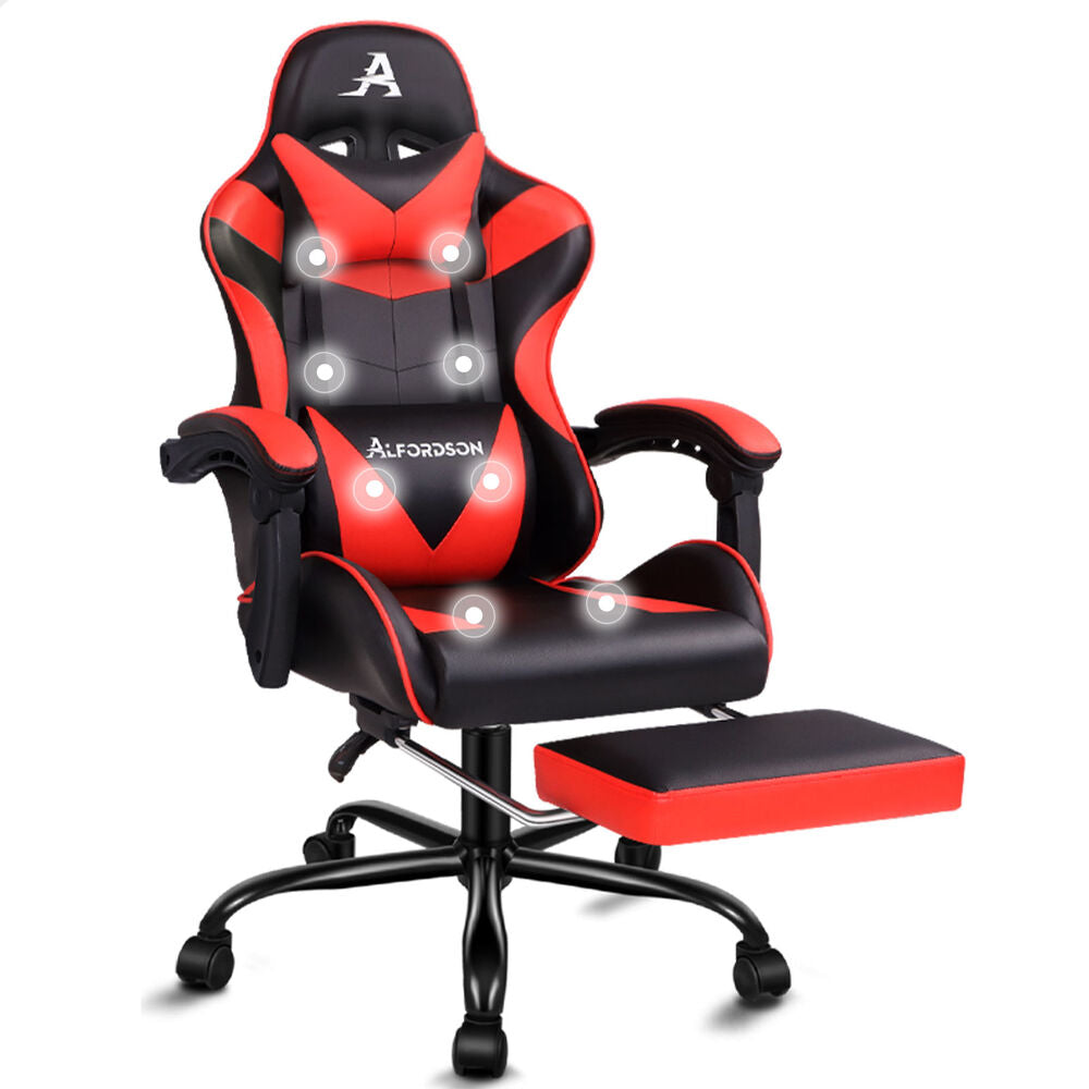 ALFORDSON Gaming Chair Office Massage Computer Racing Seat PU Leather Red