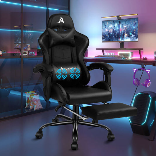 ALFORDSON Gaming Chair Office Executive Racing Footrest Seat Leather All Black