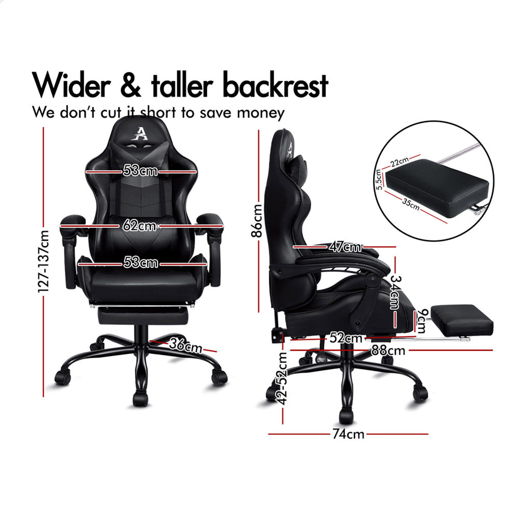 Alfordson Gaming Chair Office Executive Racing Footrest Seat Leather All Black