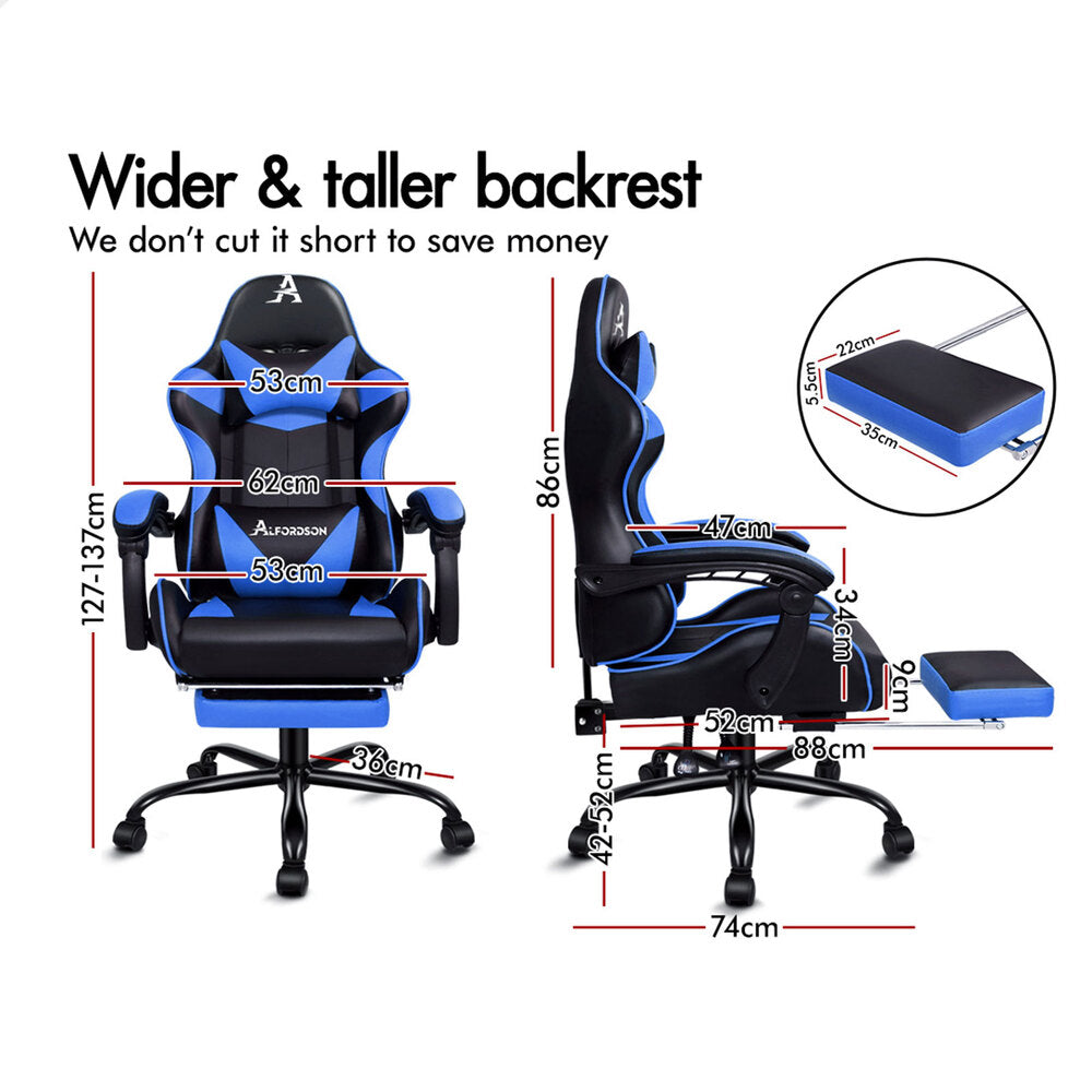 Alfordson Gaming Chair Office Executive Racing Footrest Seat PU Leather Blue