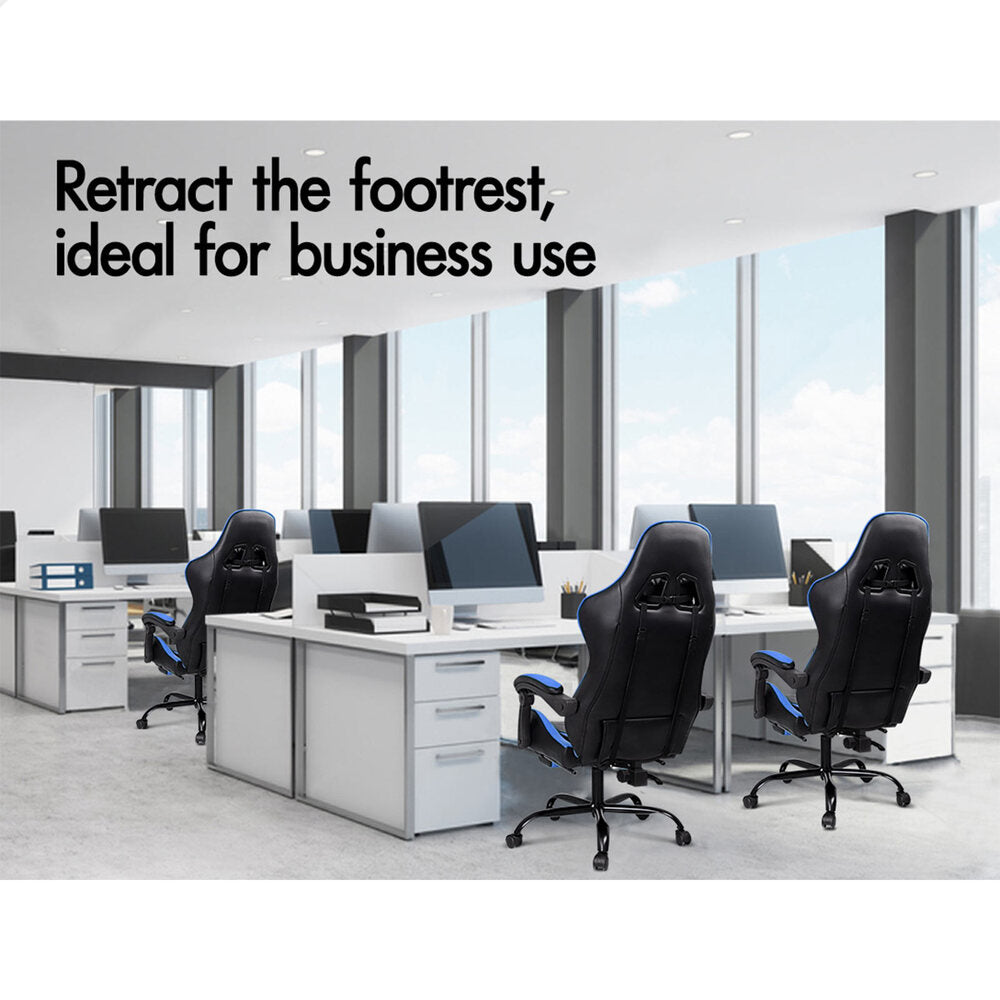 Alfordson Gaming Chair Office Executive Racing Footrest Seat PU Leather Blue