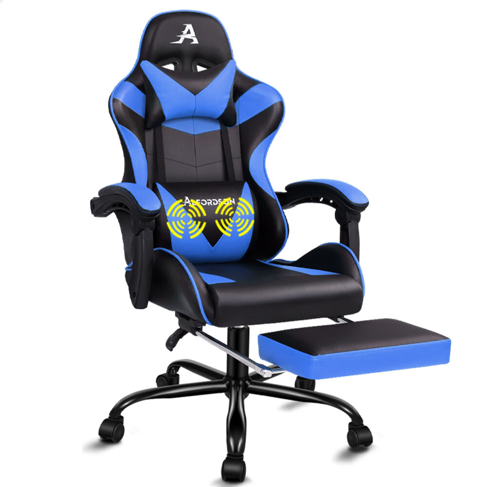 ALFORDSON Gaming Chair Office Executive Racing Footrest Seat PU Leather Blue