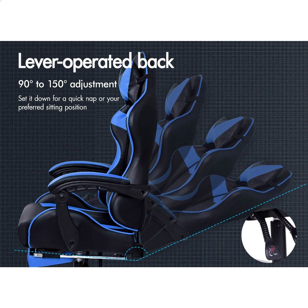 Alfordson Gaming Chair Office Executive Racing Footrest Seat PU Leather Blue