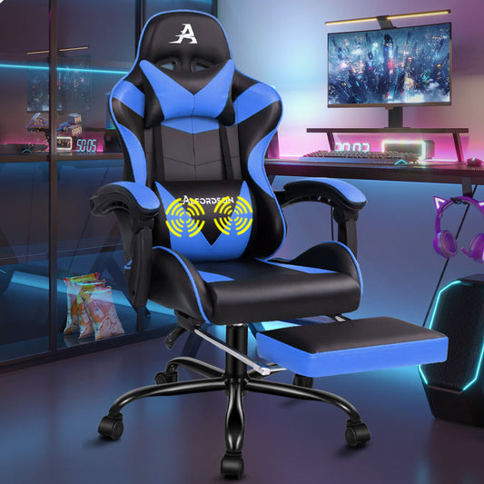 ALFORDSON Gaming Chair Office Executive Racing Footrest Seat PU Leather Blue