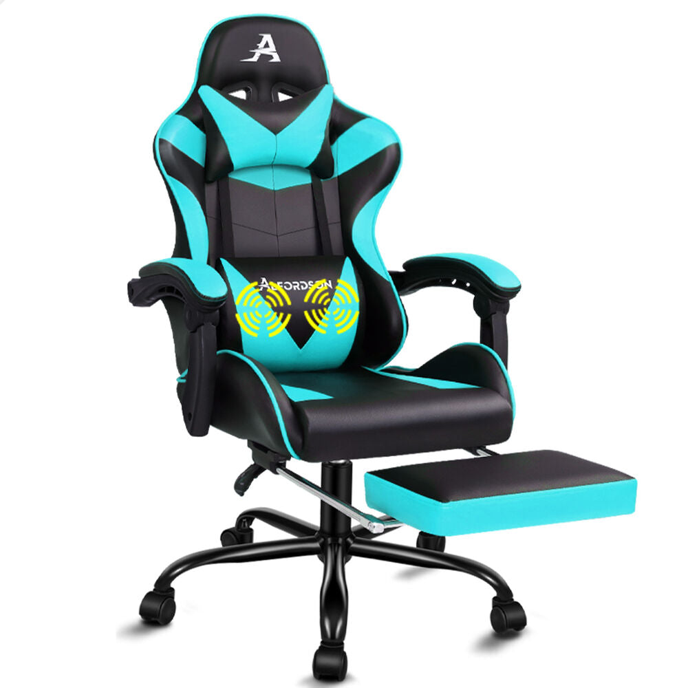 ALFORDSON Gaming Chair Office Executive Racing Footrest Seat PU Leather Cyan