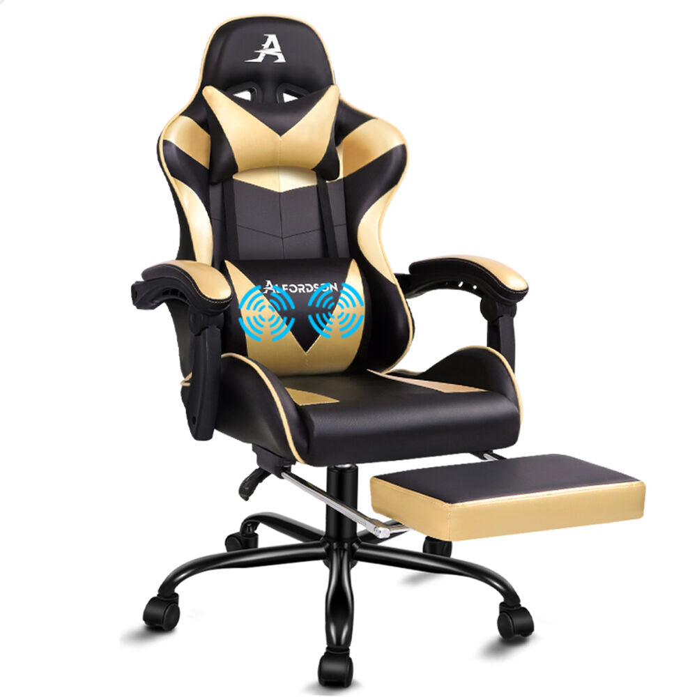 ALFORDSON Gaming Chair Office Executive Racing Footrest Seat PU Leather Gold