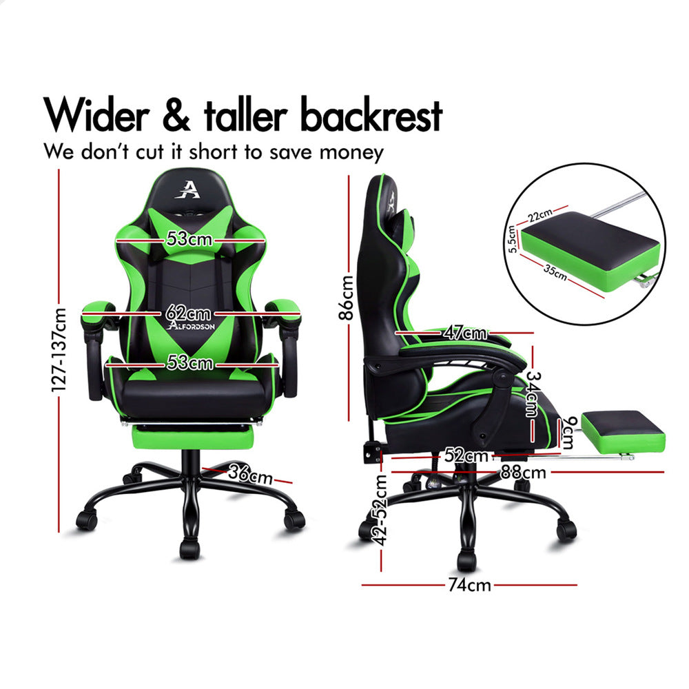 Alfordson Gaming Chair Office Executive Racing Footrest Seat PU Leather Green