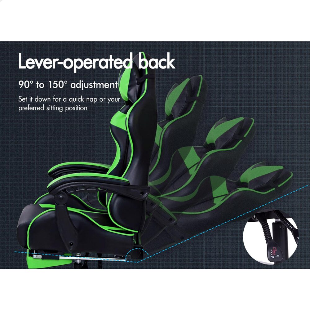 Alfordson Gaming Chair Office Executive Racing Footrest Seat PU Leather Green