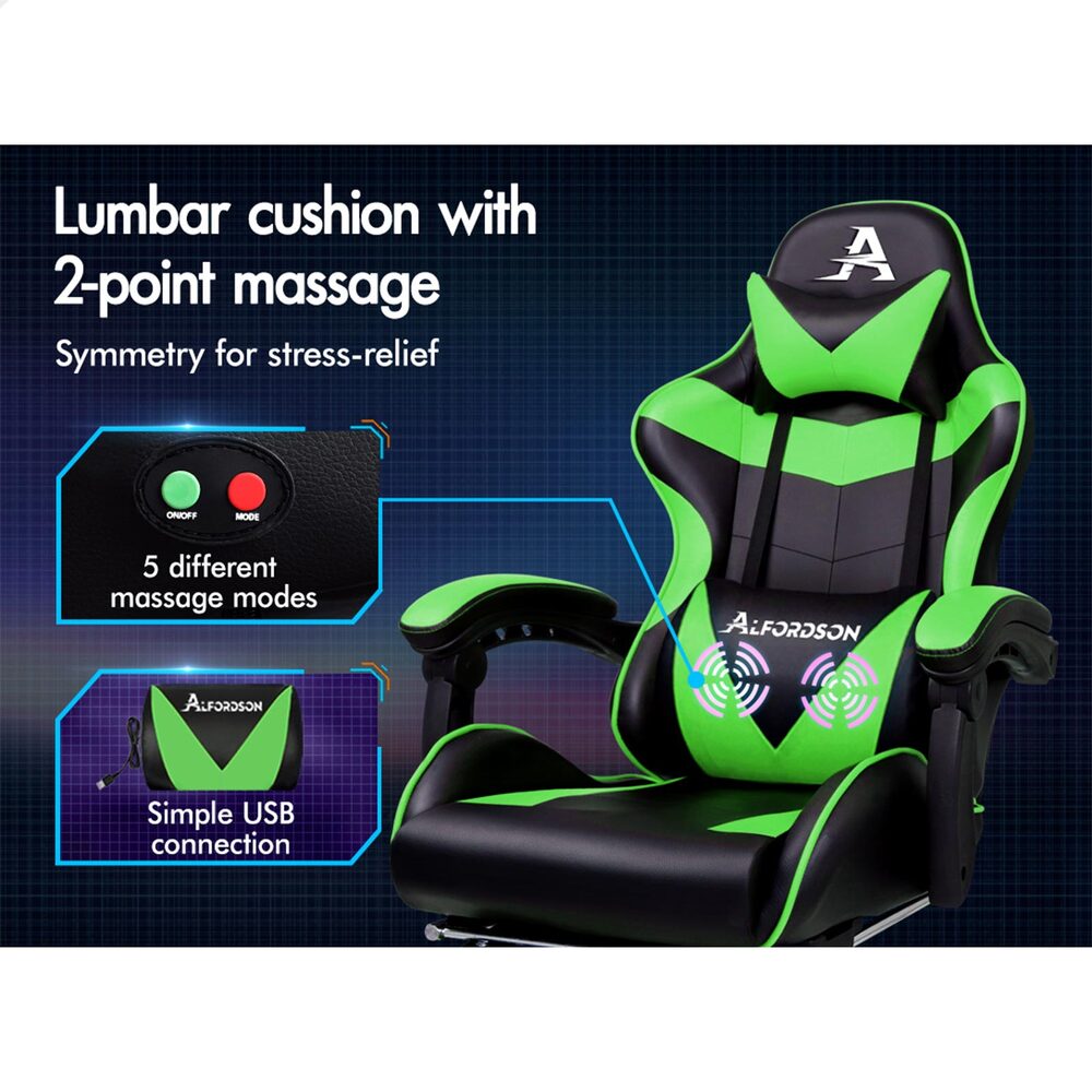 Alfordson Gaming Chair Office Executive Racing Footrest Seat PU Leather Green