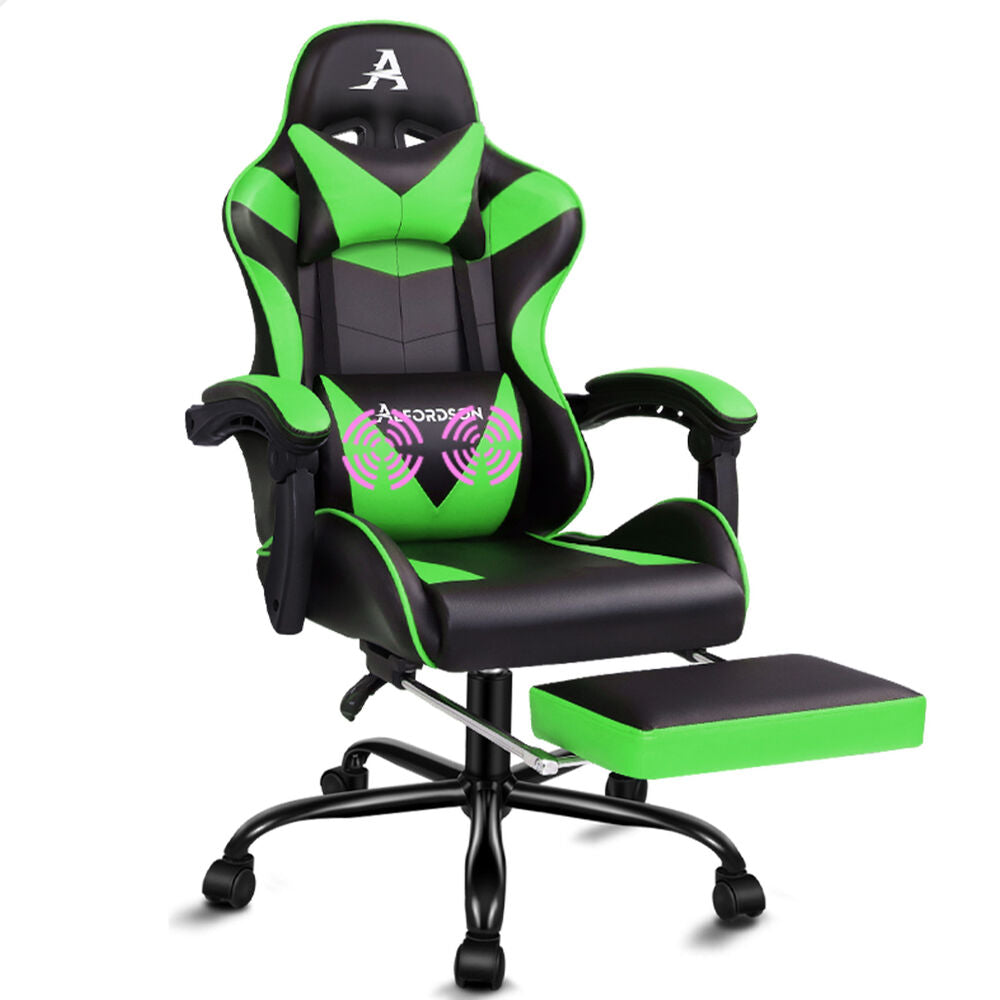 ALFORDSON Gaming Chair Office Executive Racing Footrest Seat PU Leather Green