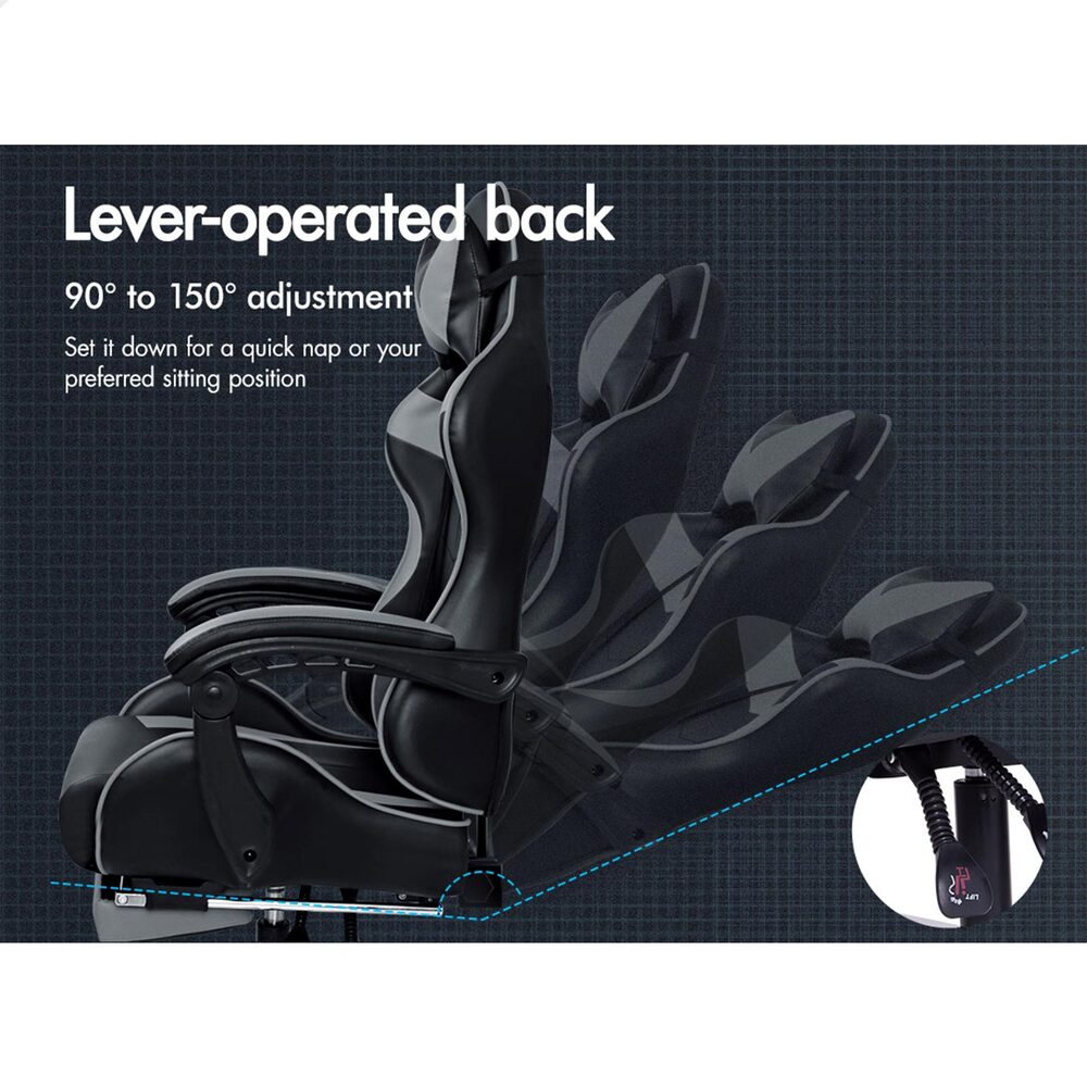Alfordson Gaming Chair Office Executive Racing Footrest Seat PU Leather Grey