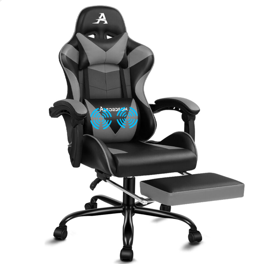 ALFORDSON Gaming Chair Office Executive Racing Footrest Seat PU Leather Grey