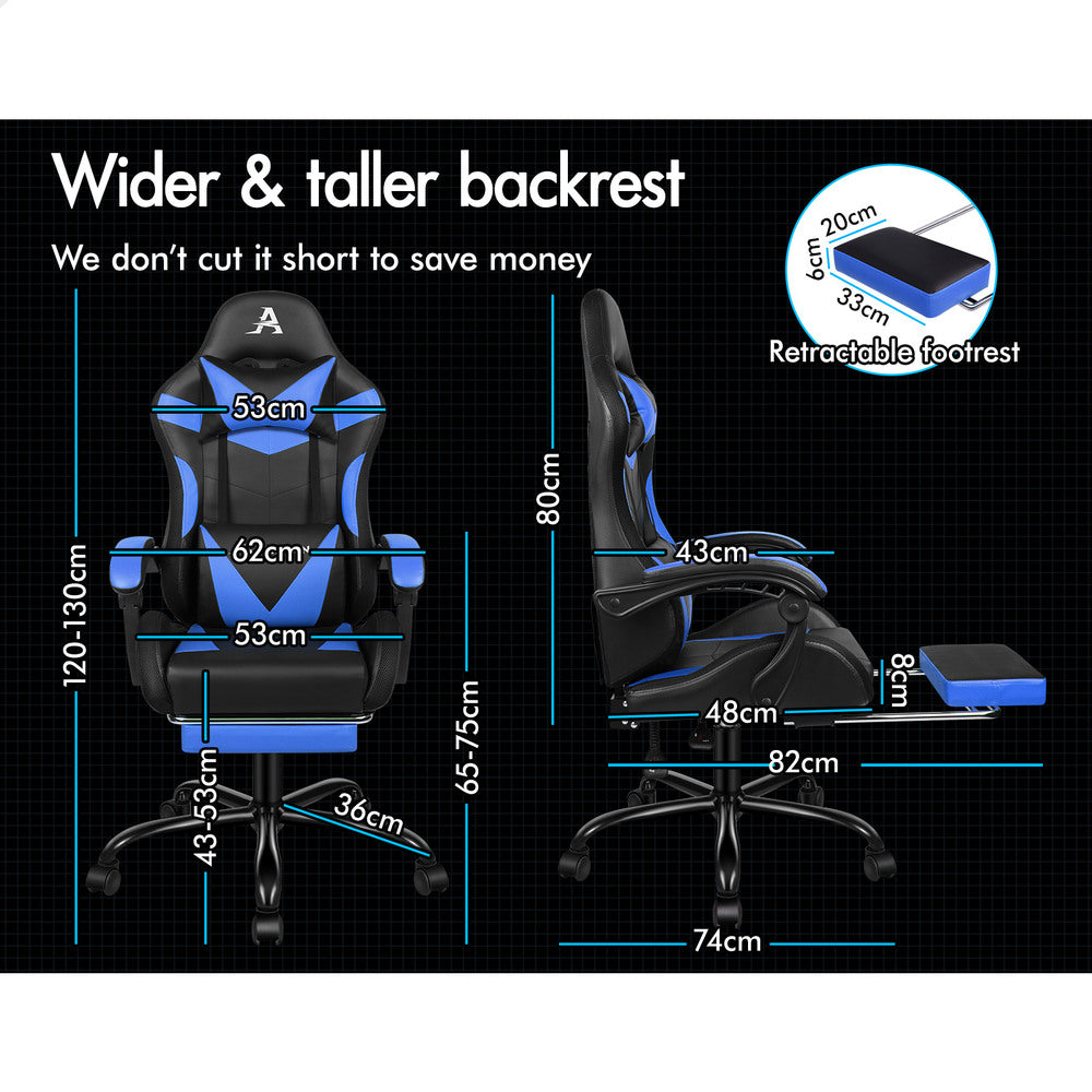 ALFORDSON Gaming Chair Office Massage 12 RGB LED Computer Seat PU Leather Blue
