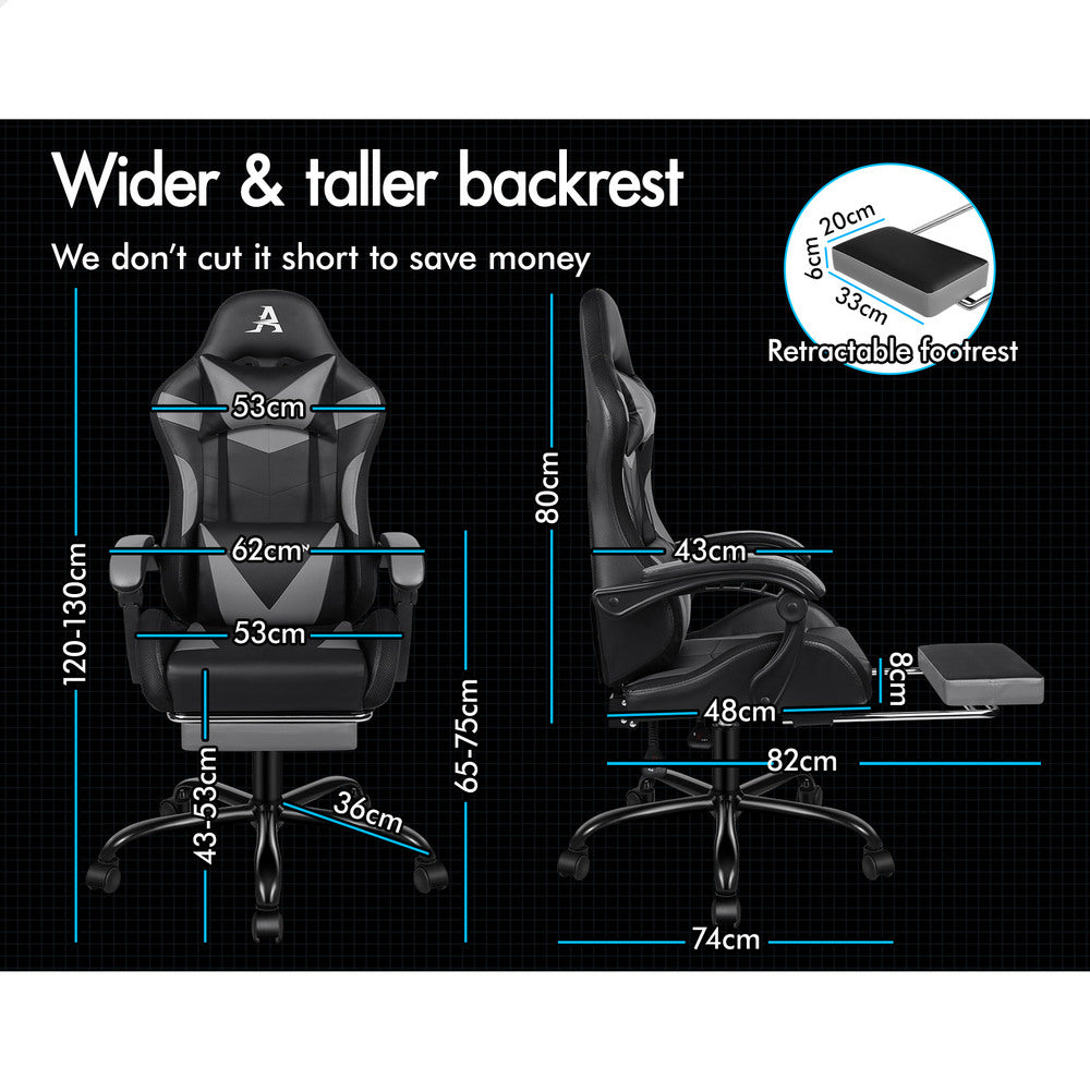 ALFORDSON Gaming Chair Office Massage 12 RGB LED Computer Seat PU Leather Grey