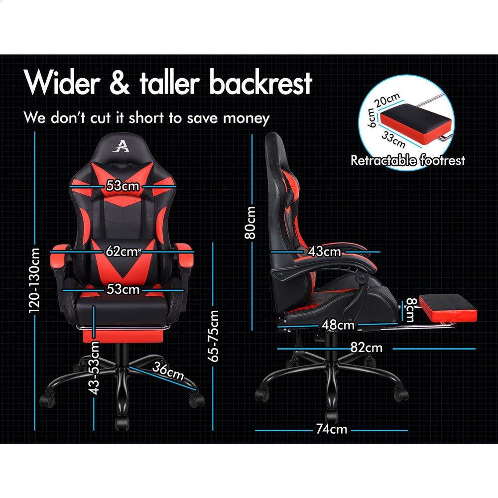 ALFORDSON Gaming Chair Office Massage 12 RGB LED Computer Seat PU Leather Red