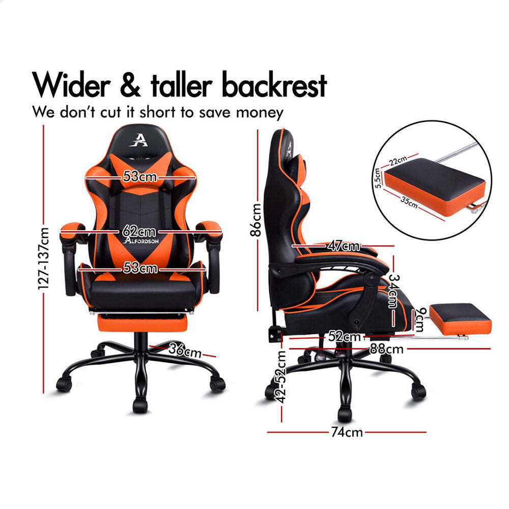 Alfordson Gaming Chair Office Executive Racing Footrest Seat PU Leather Orange