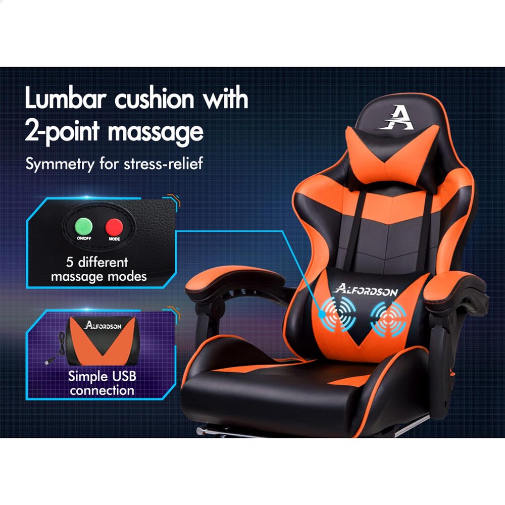Alfordson Gaming Chair Office Executive Racing Footrest Seat PU Leather Orange
