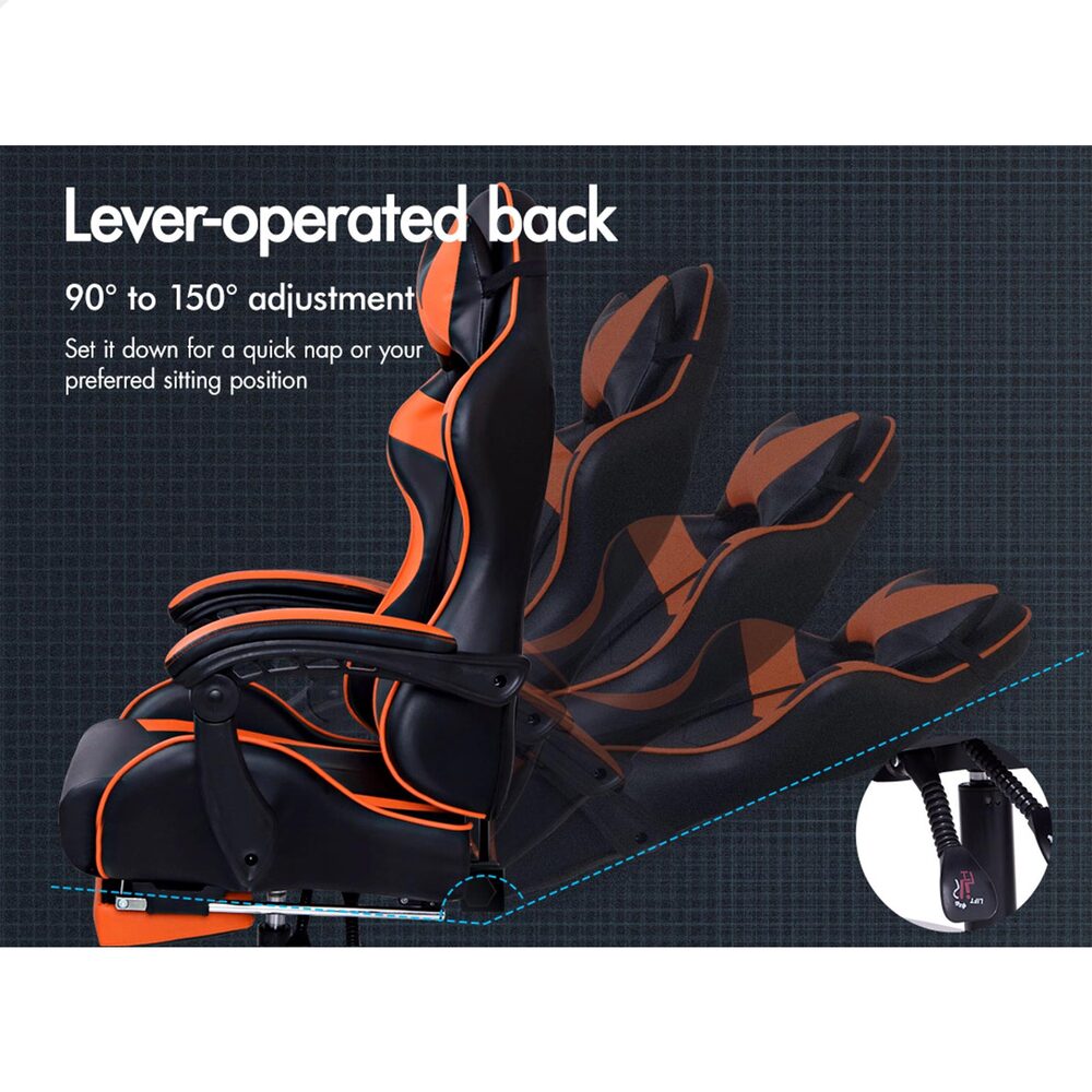 Alfordson Gaming Chair Office Executive Racing Footrest Seat PU Leather Orange