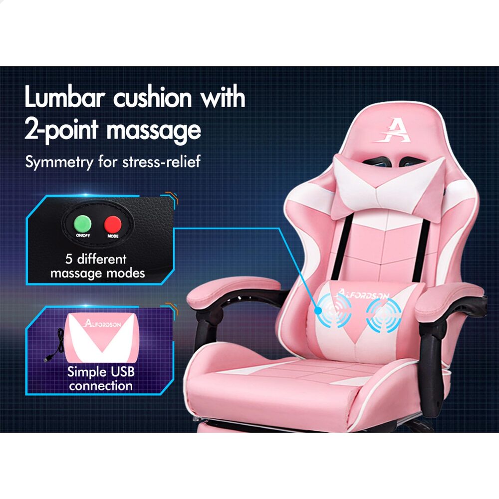 Alfordson Gaming Chair Office Executive Racing Footrest Seat PU Leather Pink