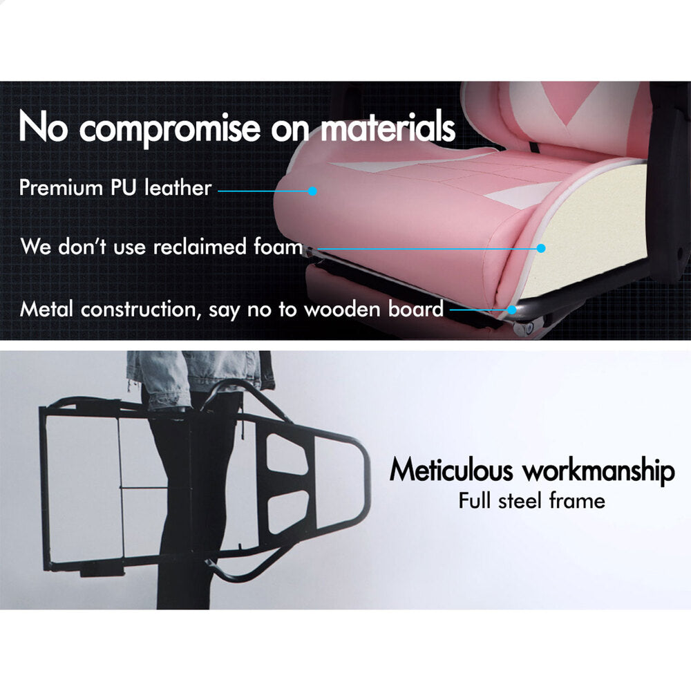 Alfordson Gaming Chair Office Executive Racing Footrest Seat PU Leather Pink
