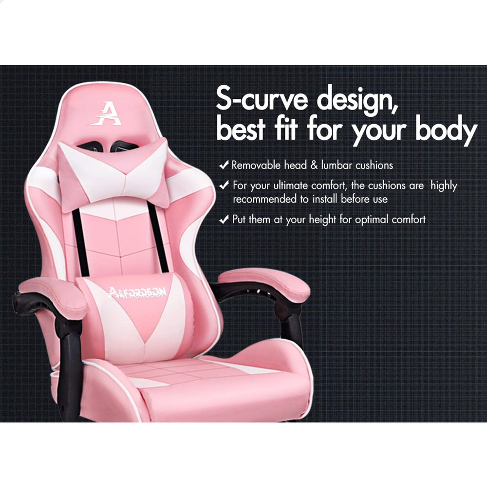 Alfordson Gaming Chair Office Executive Racing Footrest Seat PU Leather Pink