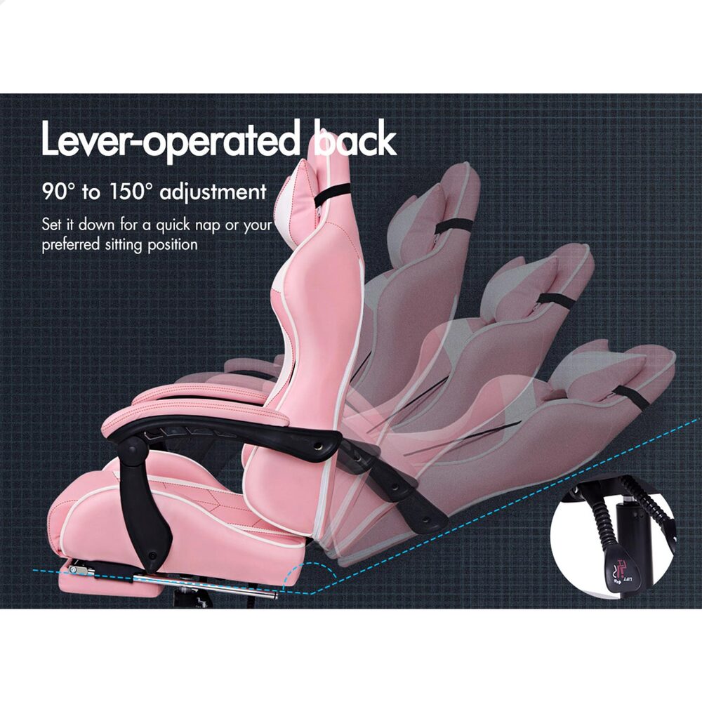 Alfordson Gaming Chair Office Executive Racing Footrest Seat PU Leather Pink