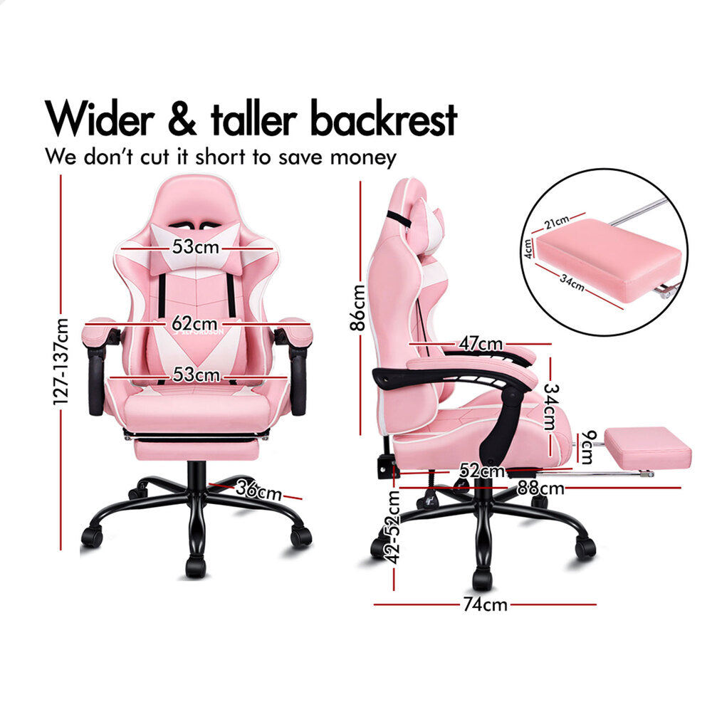 Alfordson Gaming Chair Office Executive Racing Footrest Seat PU Leather Pink