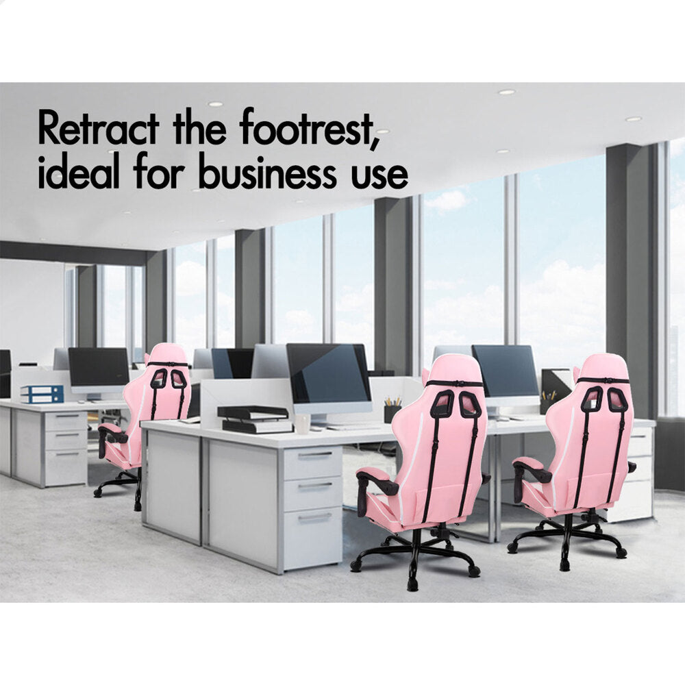 Alfordson Gaming Chair Office Executive Racing Footrest Seat PU Leather Pink