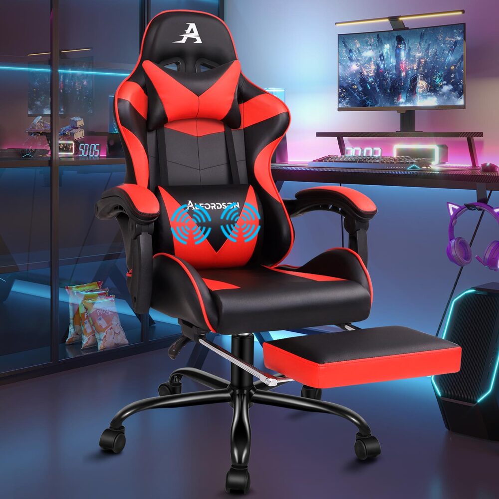 Alfordson Gaming Chair Office Executive Racing Footrest Seat PU Leather Red