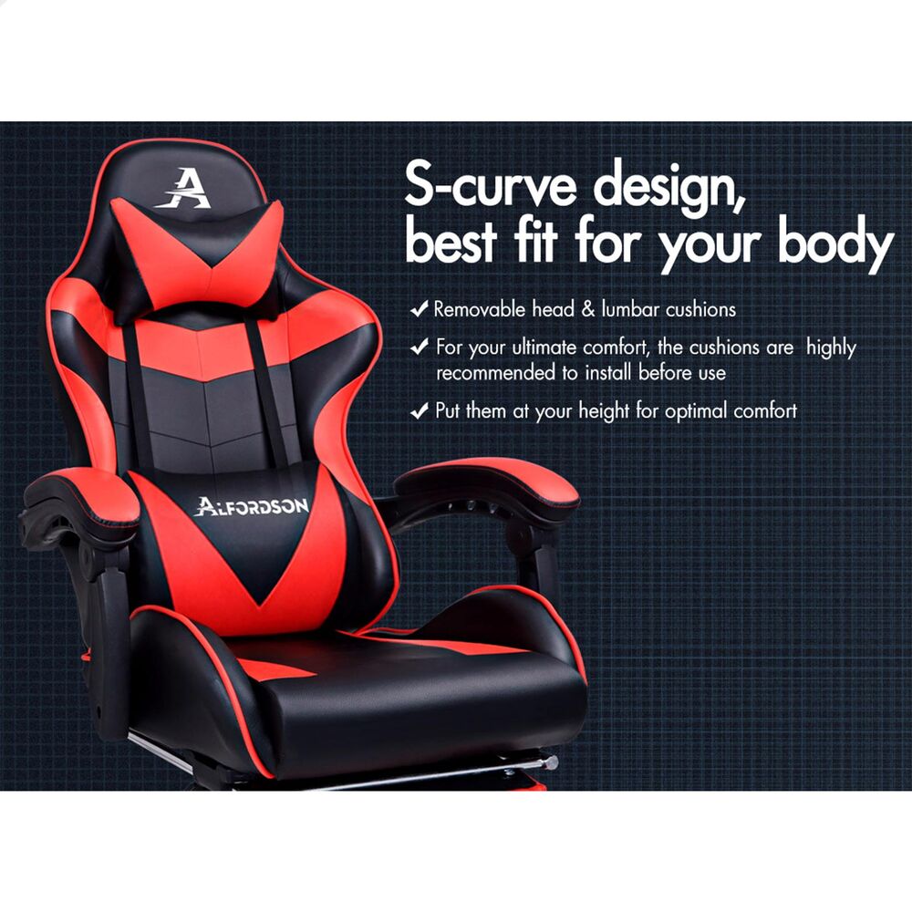 Alfordson Gaming Chair Office Executive Racing Footrest Seat PU Leather Red