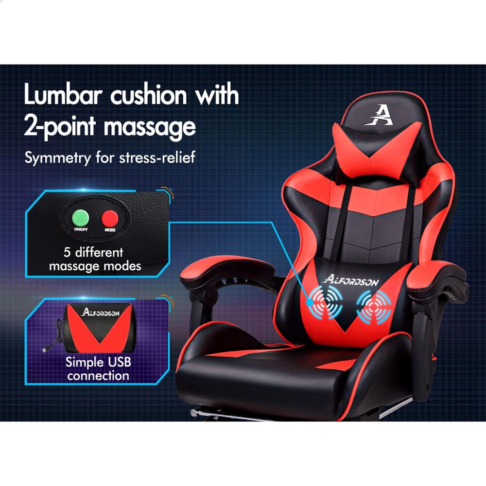 Alfordson Gaming Chair Office Executive Racing Footrest Seat PU Leather Red