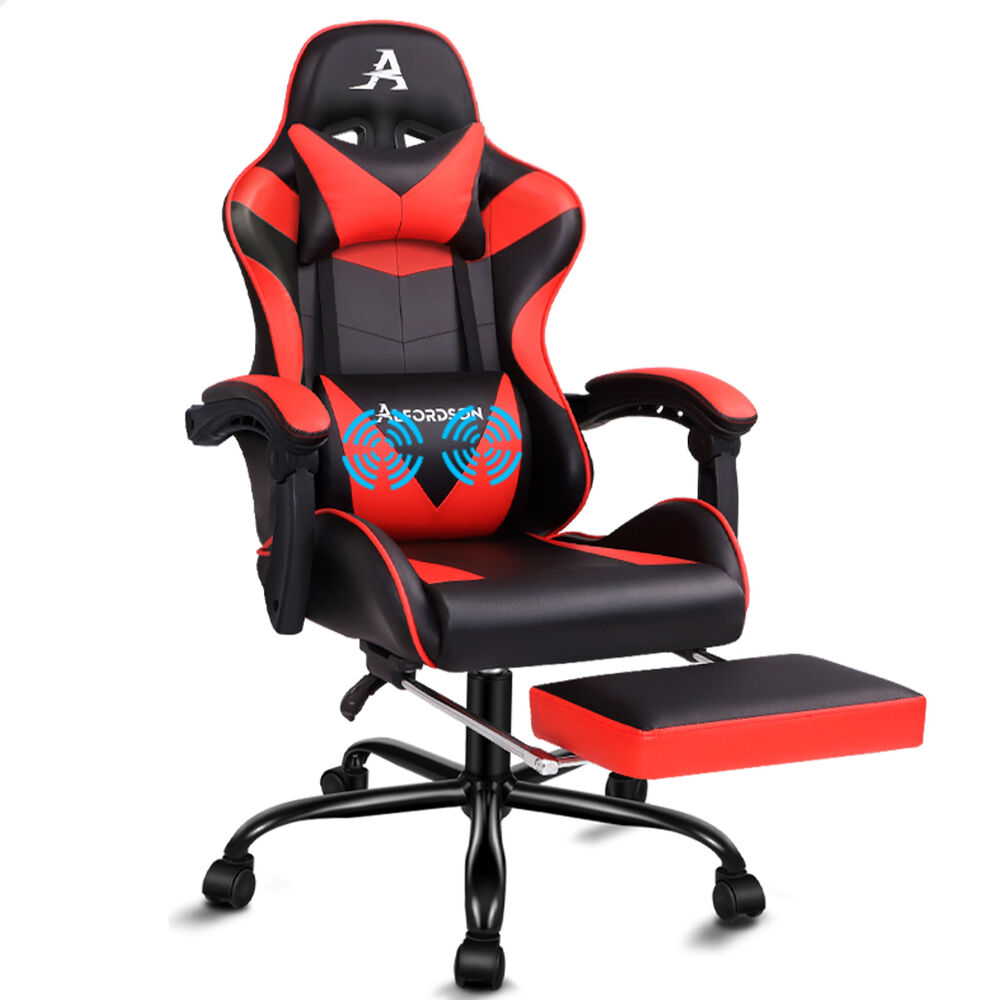 ALFORDSON Gaming Chair Office Executive Racing Footrest Seat PU Leather Red