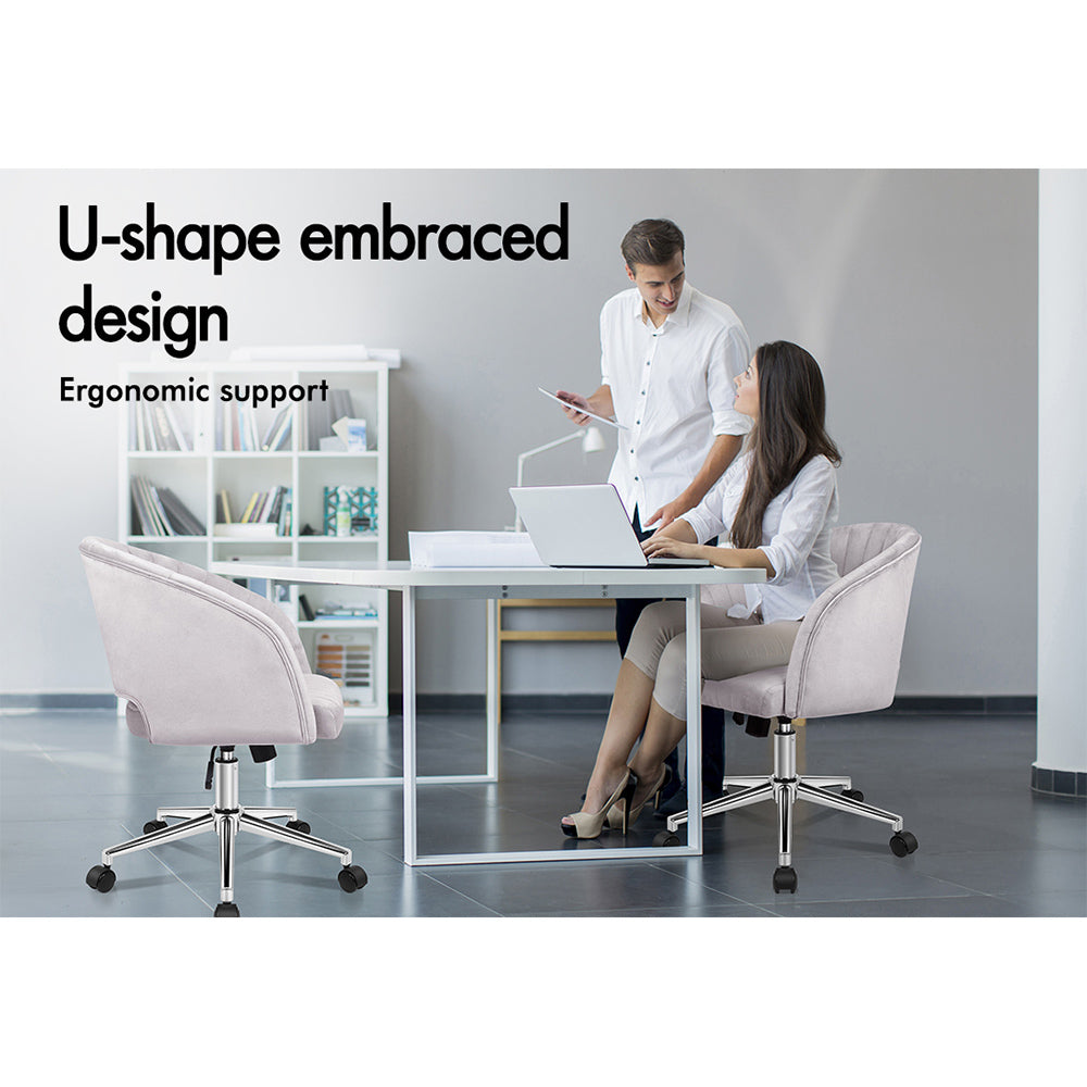 ALFORDSON Velvet Office Chair Swivel Armchair Work Seat Adult Kids Grey
