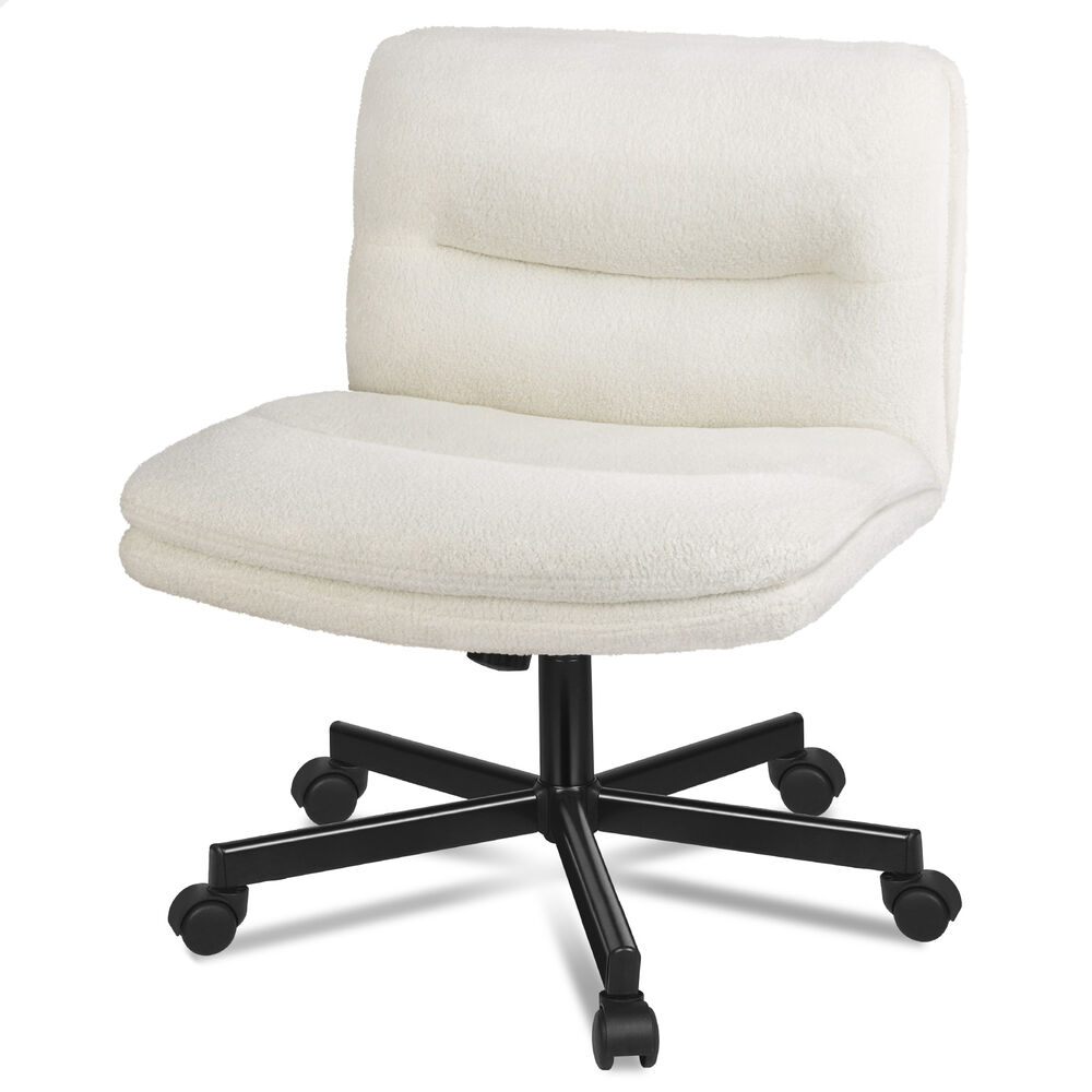 ALFORDSON Desk Chair Office Computer Armless Wide Seat Mid Back Boucle White