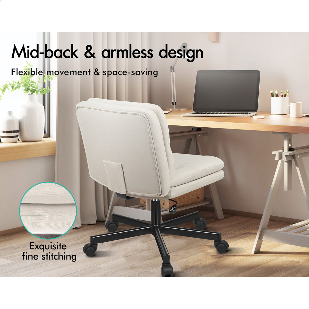 ALFORDSON Desk Chair Office Computer Armless Wide Seat Mid Back Fabric Beige