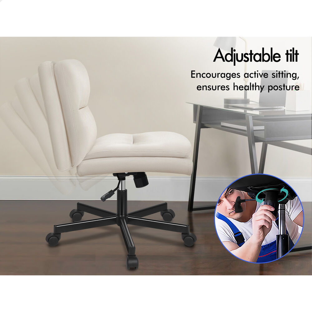 ALFORDSON Desk Chair Office Computer Armless Wide Seat Mid Back Fabric Beige