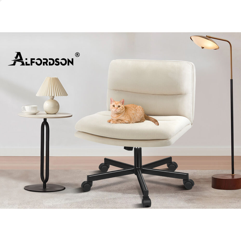 ALFORDSON Desk Chair Office Computer Armless Wide Seat Mid Back Fabric Beige