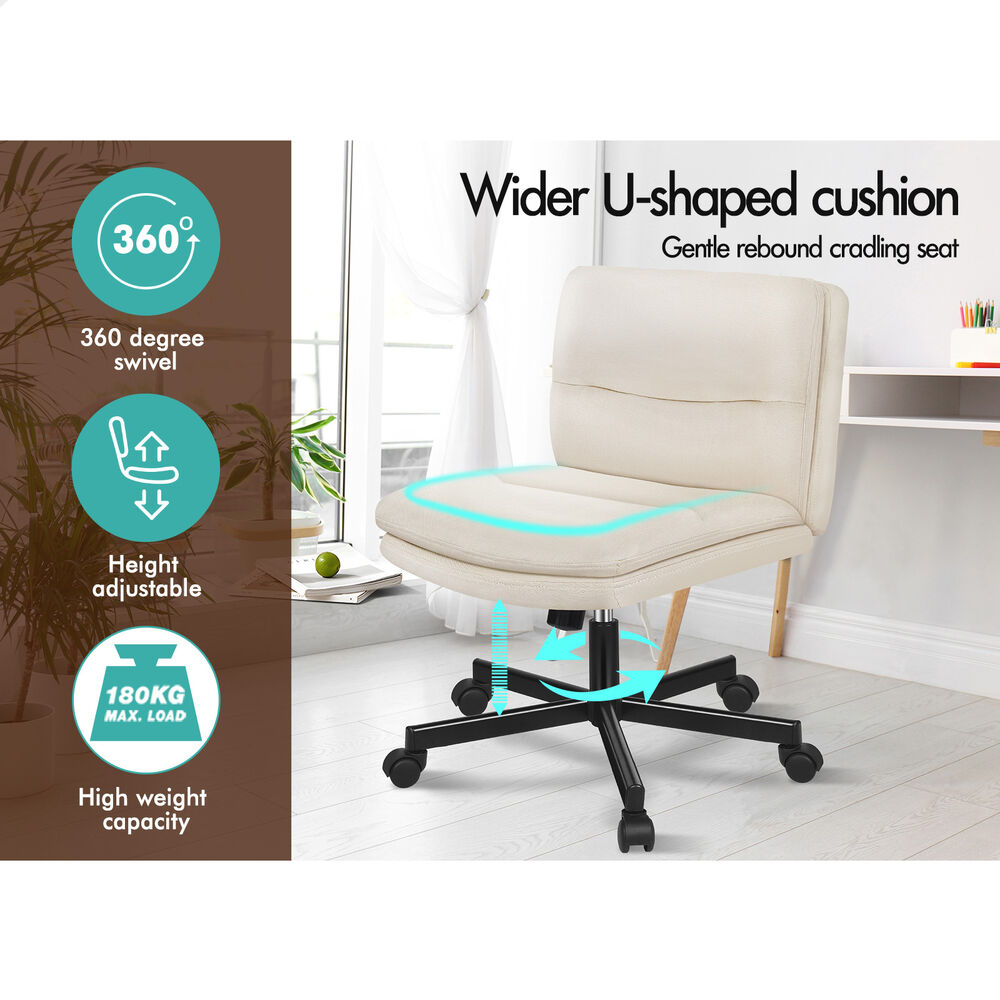 ALFORDSON Desk Chair Office Computer Armless Wide Seat Mid Back Fabric Beige