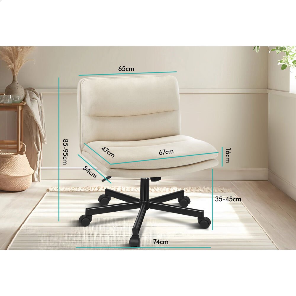 ALFORDSON Desk Chair Office Computer Armless Wide Seat Mid Back Fabric Beige