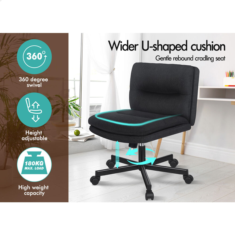 ALFORDSON Desk Chair Office Computer Armless Wide Seat Mid Back Fabric Black
