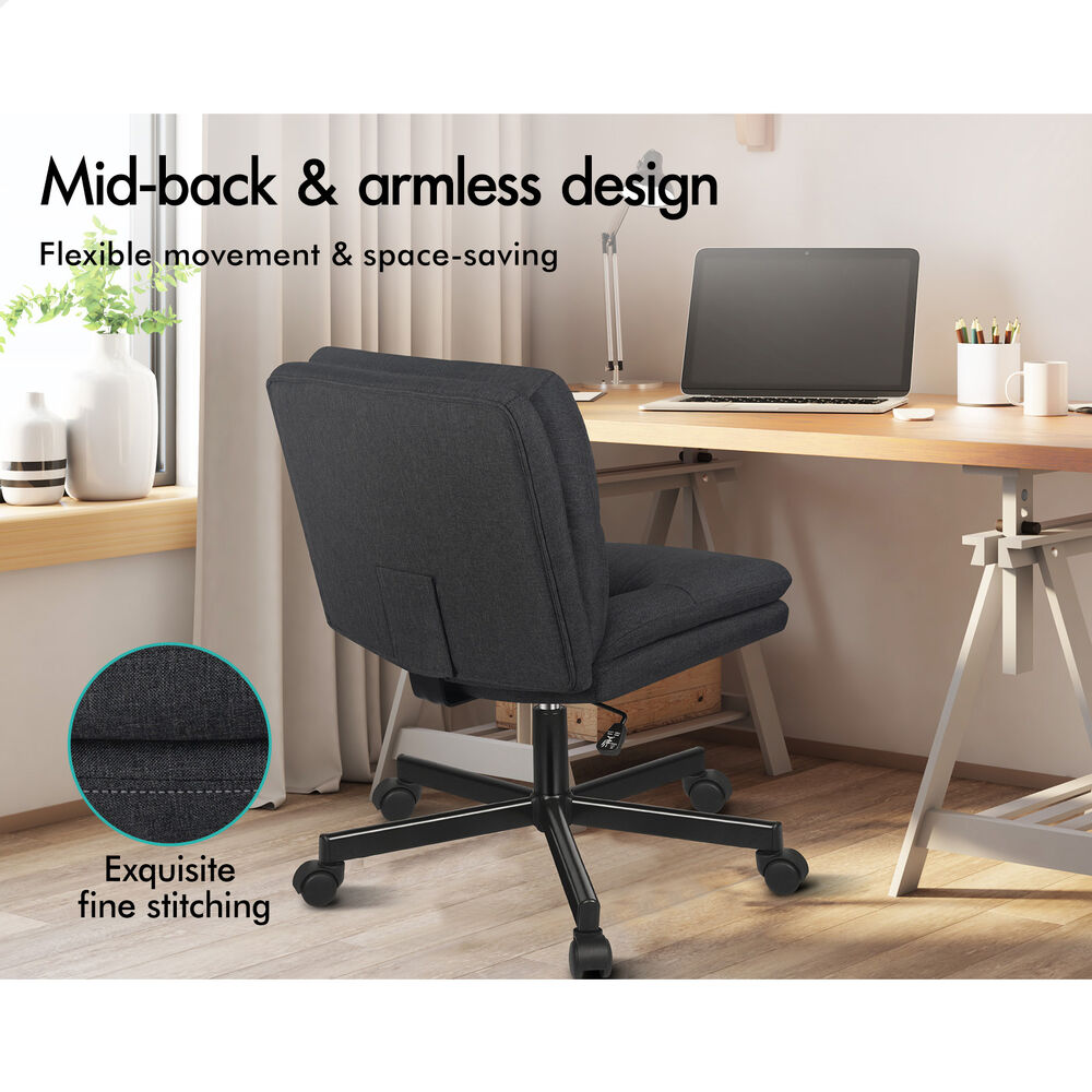 ALFORDSON Desk Chair Office Computer Armless Wide Seat Mid Back Fabric Black