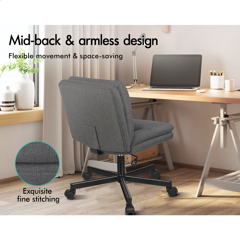 ALFORDSON Desk Chair Office Computer Armless Wide Seat Mid Back Fabric Grey