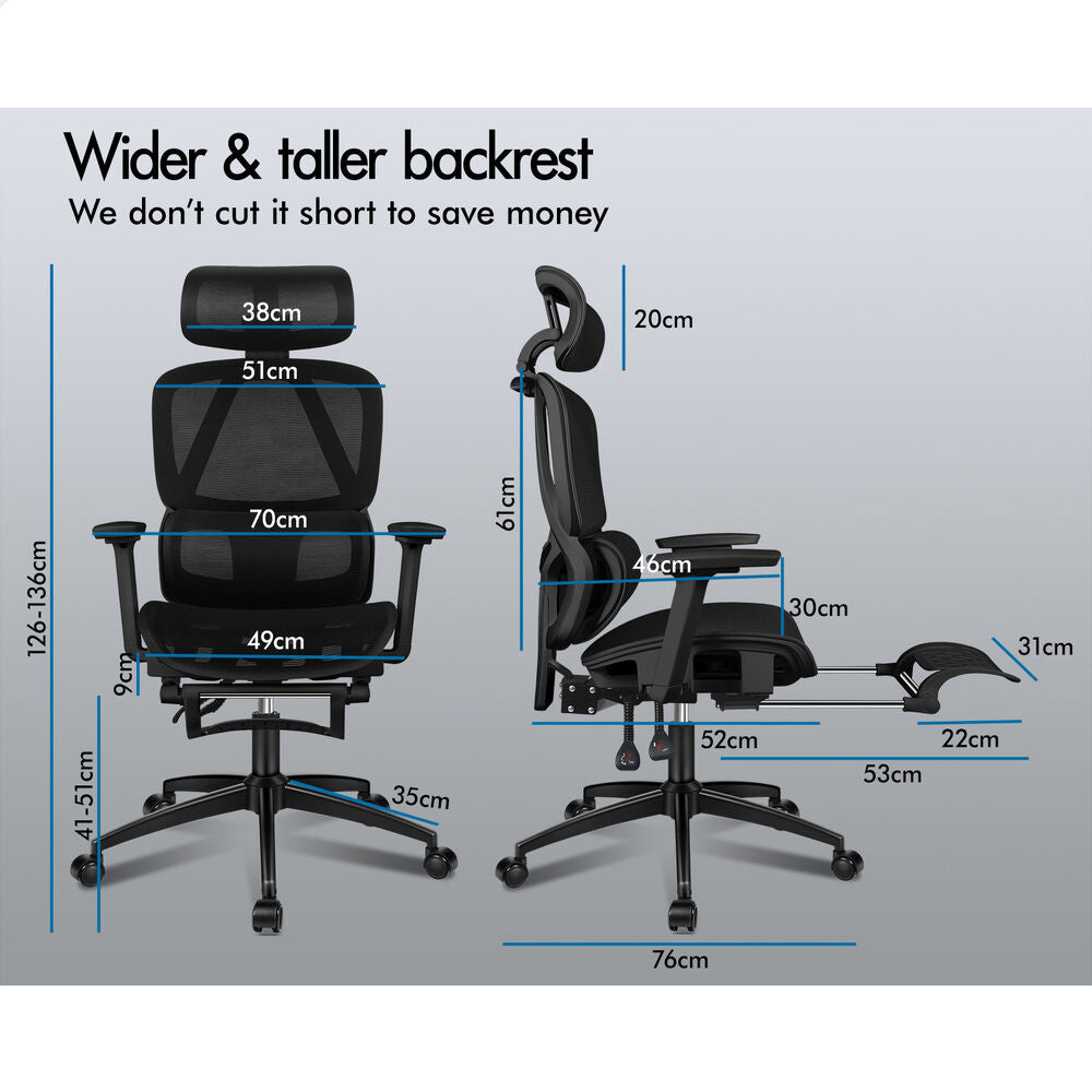 ALFORDSON Ergonomic Office Chair Mesh Seat Desk Computer Gaming All Black