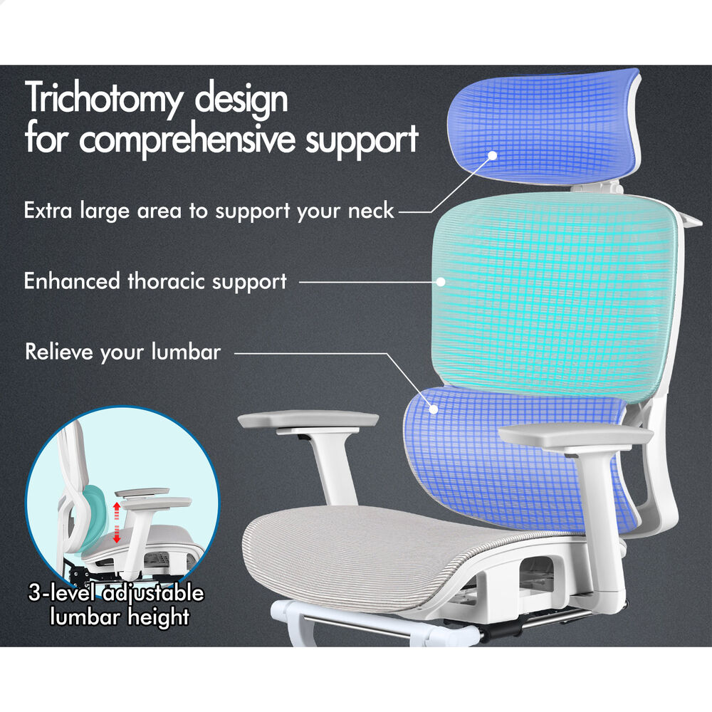 ALFORDSON Ergonomic Office Chair Mesh Seat Desk Computer Gaming White & Grey