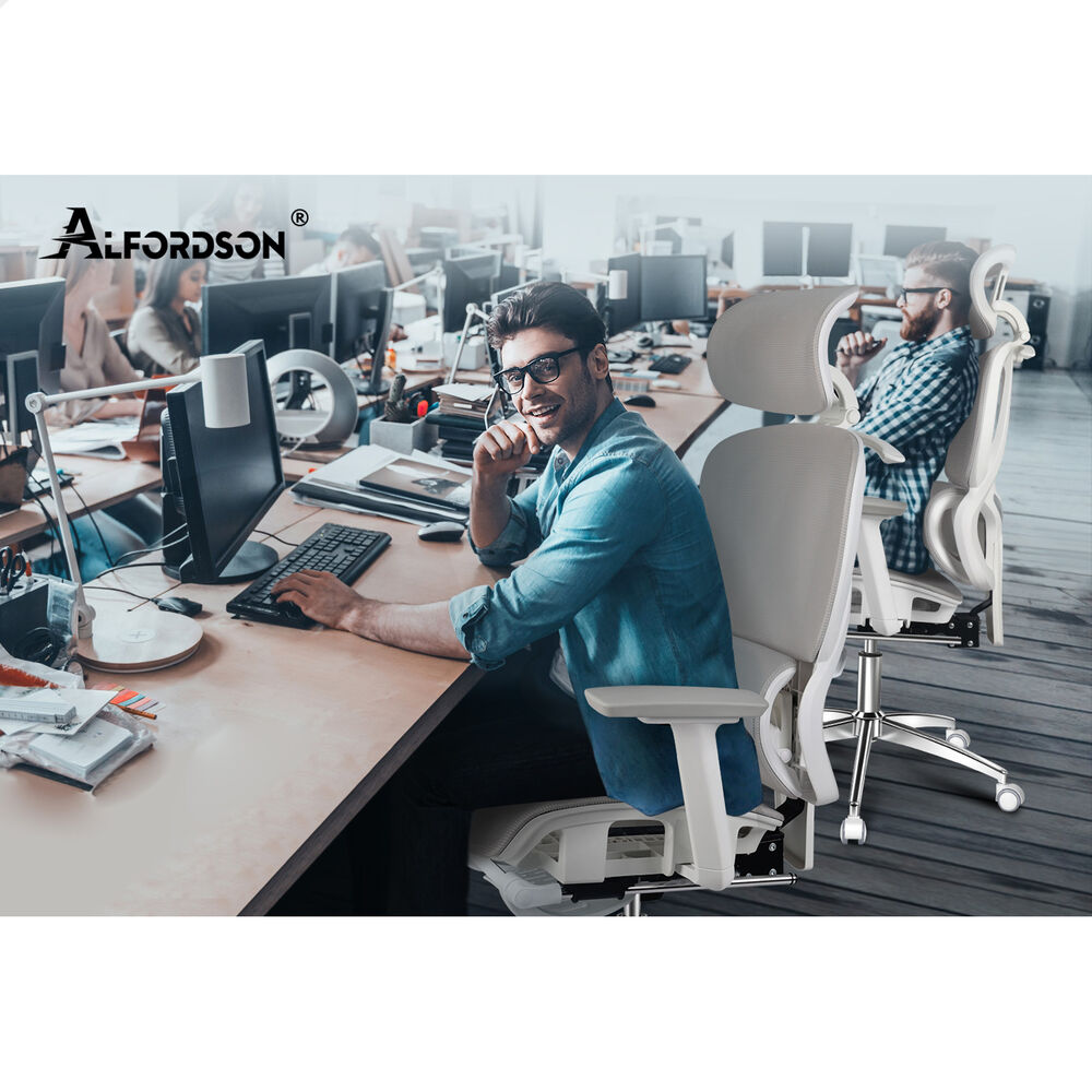 ALFORDSON Ergonomic Office Chair Mesh Seat Desk Computer Gaming White & Grey