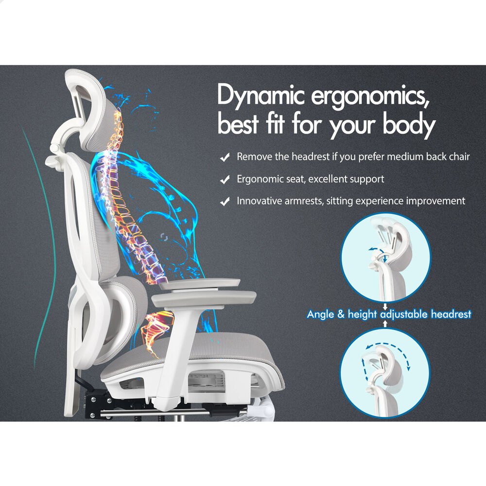ALFORDSON Ergonomic Office Chair Mesh Seat Desk Computer Gaming White & Grey