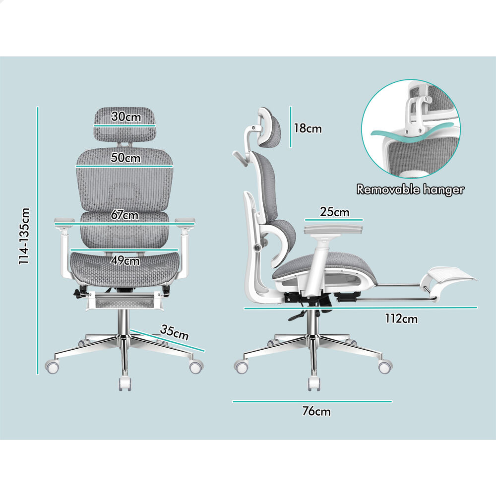 ALFORDSON Ergonomic Office Chair Mesh Executive White Grey