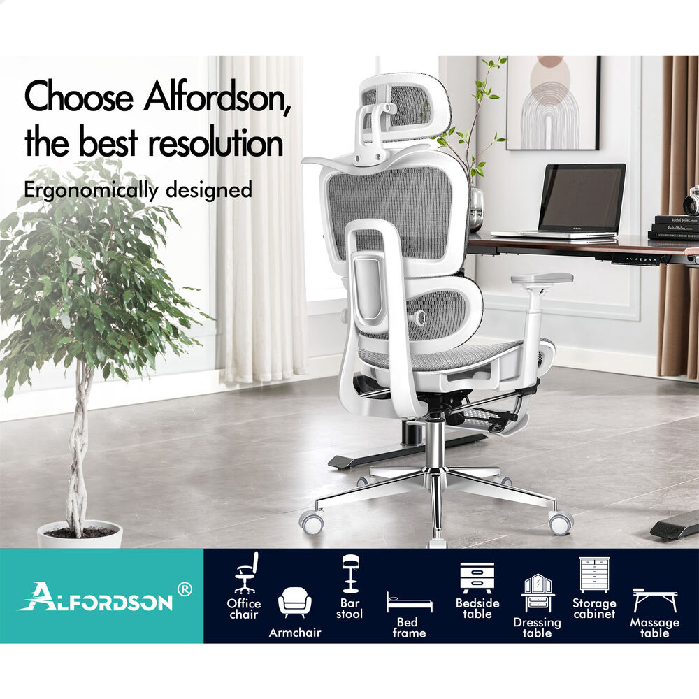 ALFORDSON Ergonomic Office Chair Mesh Executive White Grey