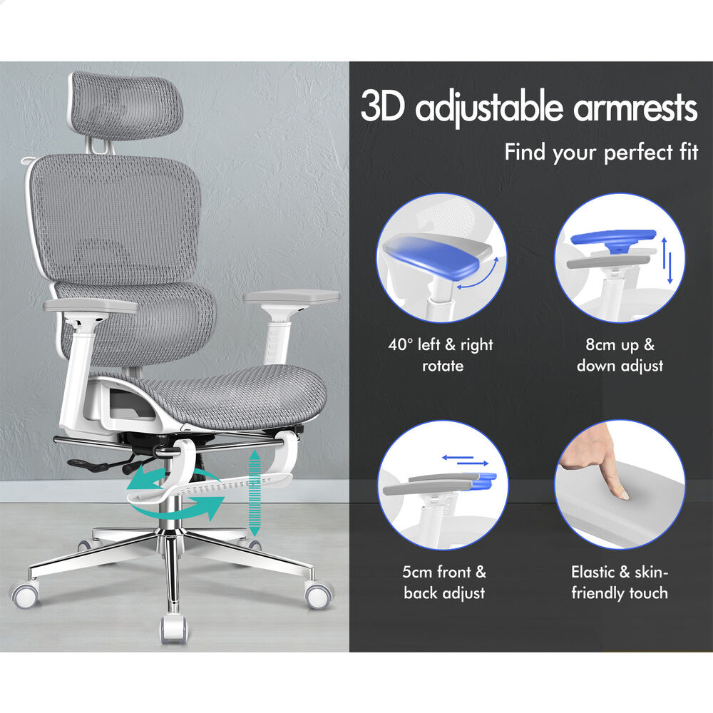 ALFORDSON Ergonomic Office Chair Mesh Executive White Grey