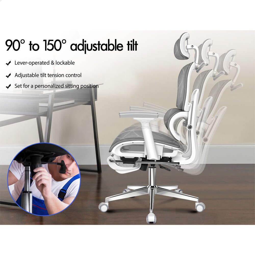 ALFORDSON Ergonomic Office Chair Mesh Executive Grey White